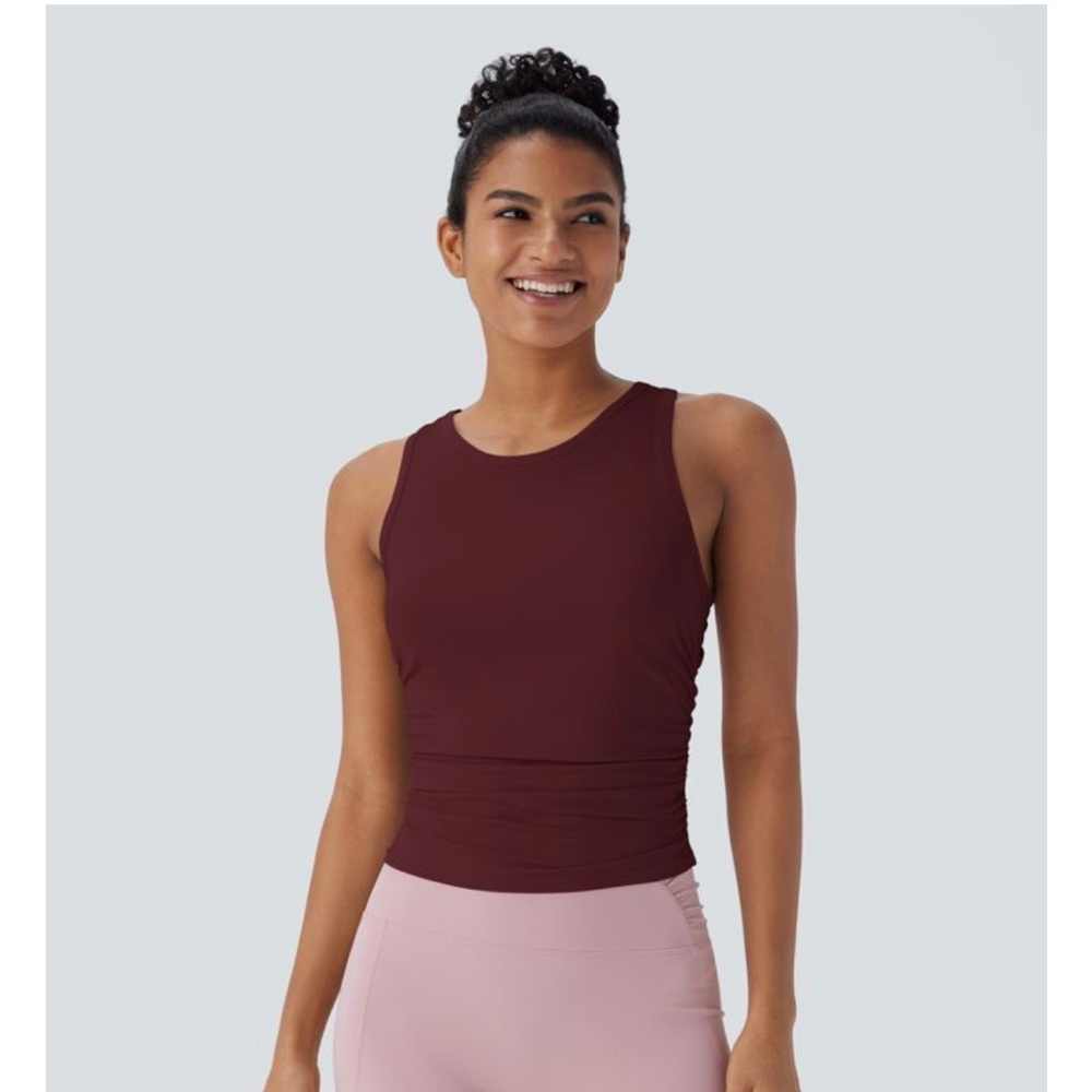 HALARA Round Neck Racerback Ruched Yoga Tank Top